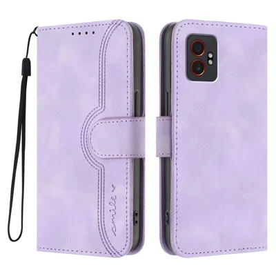 For Samsung Galaxy XCover7 Pro Leather Case Wallet Stand Smile Imprinted Phone Cover with Strap - Purple
