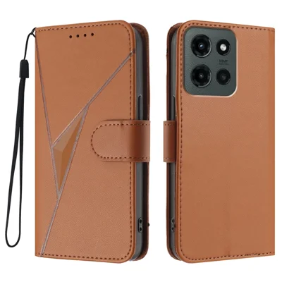 For Motorola Moto G Stylus 5G (2025) Case Triangle Imprint Leather Phone Cover with Lanyard - Coffee