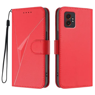For Samsung Galaxy XCover7 Pro Case Triangle Imprint Leather Phone Cover with Lanyard - Red