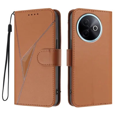 For vivo Y300i 5G / vivo Y39 5G Case Triangle Imprint Leather Phone Cover with Lanyard - Coffee