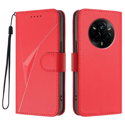 غطاء لهاتف Realme 14 Pro 5G بتصميم مثلث من الجلد مع حزام يد - أحمر
