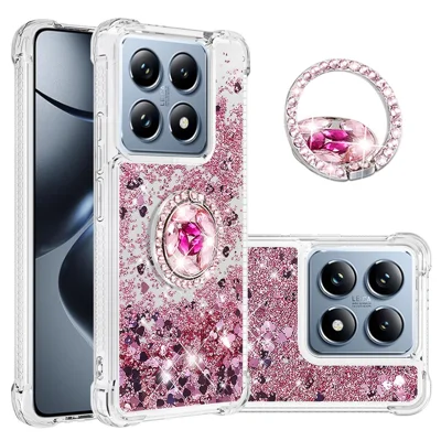 For Xiaomi 14T Pro / Xiaomi 14T TPU Case with Kickstand Quicksand Shockproof Cover - Rose Gold / Hearts