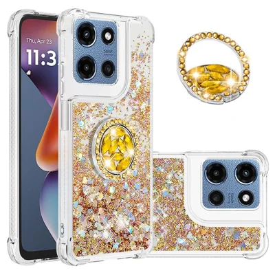 For Motorola Moto G Stylus 5G (2025) TPU Case with Kickstand Quicksand Shockproof Cover - Gold / Hearts