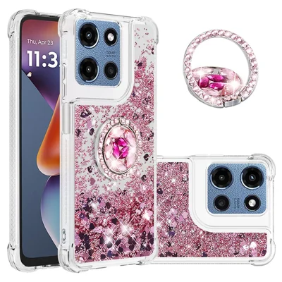 For Motorola Moto G 5G (2026) / G Play 5G (2026) / G 5G (2025) TPU Case with Kickstand Quicksand Shockproof Cover - Rose Gold / Hearts