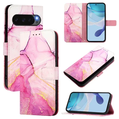 For Google Pixel 10 Pro / 10 / 9 Pro / 9 Case with Strap Marble Pattern Leather Phone Cover Card Holder - Pink / Purple / Gold LS001