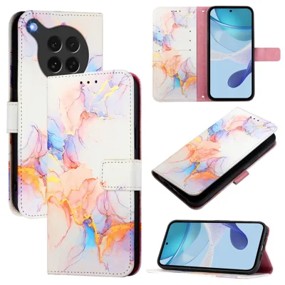 For Oppo Find X8s 5G Case with Strap Marble Pattern Leather Phone Cover Card Holder - Milky Way Marble White LS004