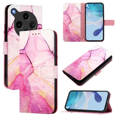 For Oppo Find X8 Ultra 5G Case with Strap Marble Pattern Leather Phone Cover Card Holder - Pink / Purple / Gold LS001