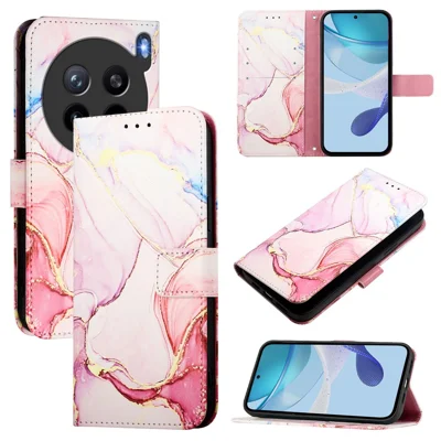 For vivo X200s 5G Case with Strap Marble Pattern Leather Phone Cover Card Holder - Rose Gold LS005