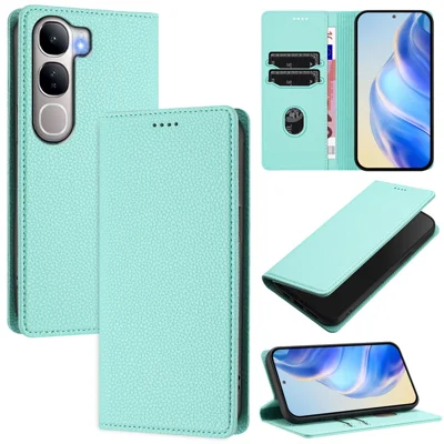For vivo V40 Lite 5G / vivo Y300 5G Wallet Case RFID Blocking Litchi Texture Leather Mobile Cover - Mint Green