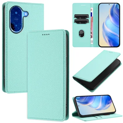 For Xiaomi Redmi A5 NFC (EU) (173.45mm) Wallet Case RFID Blocking Litchi Texture Leather Mobile Cover - Mint Green