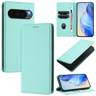 For Google Pixel 10 Pro XL Wallet Case RFID Blocking Litchi Texture Leather Mobile Cover - Mint Green