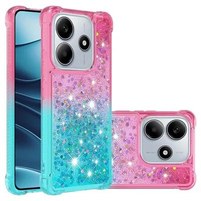 لـ Xiaomi Redmi Note 14 4G (164.84 مم) غطاء خلفي من مادة TPU بلون متدرج مع رمال متحركة - وردي + أزرق سماوي