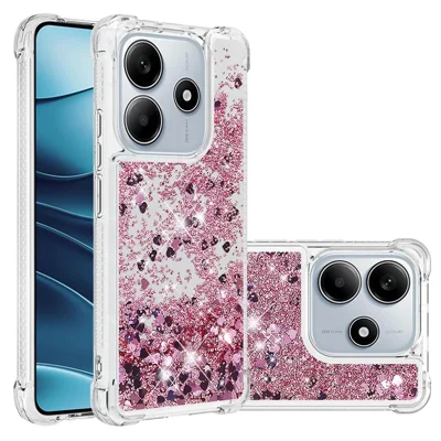 TPU-hoesje voor Xiaomi Redmi Note 14 4G (163,25 mm) met glitterzand, schokbestendige achterkant voor telefoon - Roze goud / Hartjes