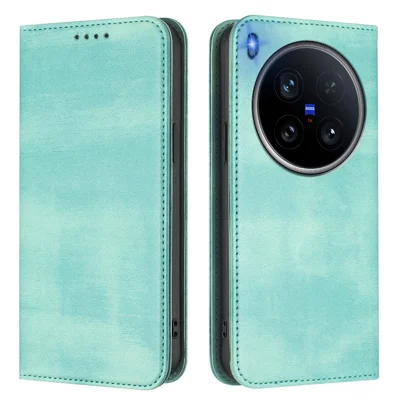 For vivo X200 Ultra 5G Wallet Cases Retro Texture RFID Blocking Leather Phone Cover - Mint Green