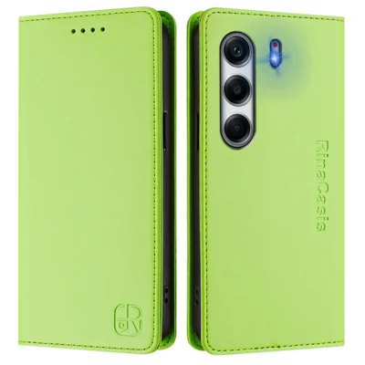 For TECNO Camon 40 Pro 4G Leather Case RINACASIS RC01 Phone Cover with RFID Blocking Wallet Stand - Green