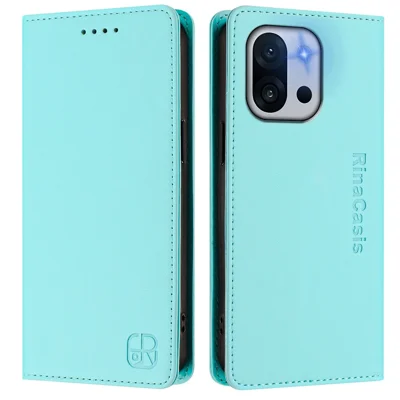 For OnePlus 13T 5G Leather Case RINACASIS RC01 Phone Cover with RFID Blocking Wallet Stand - Mint Green