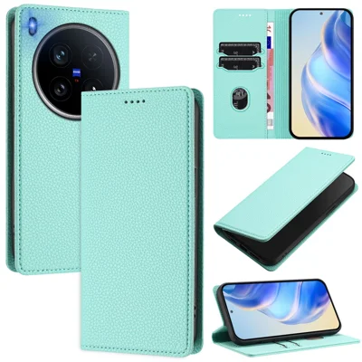 For vivo X200 Ultra 5G Wallet Case RFID Blocking Litchi Texture Leather Mobile Cover - Mint Green