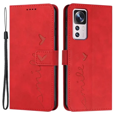 For Xiaomi 12T 5G / Redmi K50 Ultra 5G / 12T Pro 5G Wallet Phone Cover Skin-touch PU Leather Imprinting Heart Pattern Skin-touch Feeling Stand Phone Case - Red