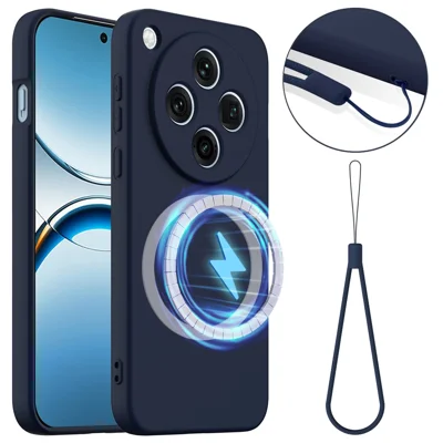 For Oppo Find X8 5G Magnetic Case Anti-Drop Liquid Silicone Phone Cover - Dark Blue