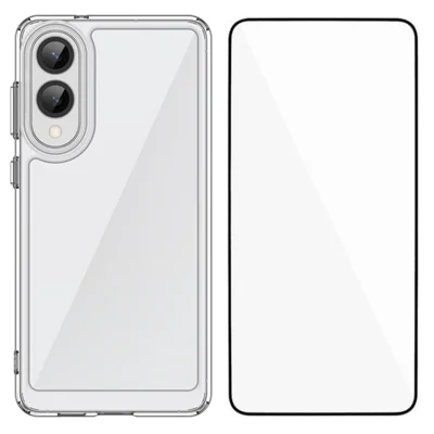 WANLONFENG For Samsung Galaxy S25 Edge Case  MF Series TPU Acrylic Clear Phone Cover with Tempered Glass Film - Transparent