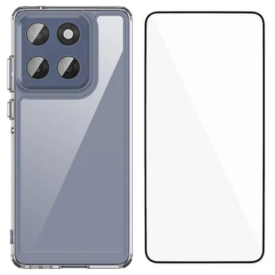 WANLONFENG MF-serie voor Motorola Edge 60 Fusion 5G hoesje TPU Acryl transparant telefoonhoesje met gehard glas