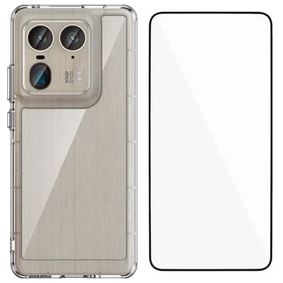 WANLONFENG For Motorola Edge 50 Ultra 5G Case  MF Series TPU Acrylic Clear Phone Cover with Tempered Glass Film - Transparent