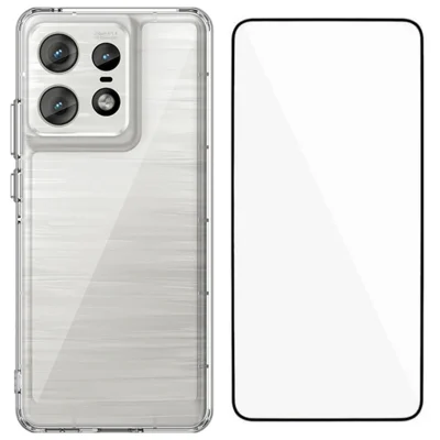 WANLONFENG For Motorola Edge 50 Pro 5G Case  MF Series TPU Acrylic Clear Phone Cover with Tempered Glass Film - Transparent