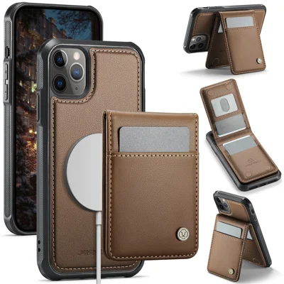 JEEHOOD For iPhone 11 Pro Leather Back Cover Compatible with MagSafe  J06 Phone Case with Card Bag RFID Blocking - Brown