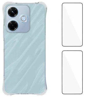 WANLONFENG For Xiaomi Redmi 13x 4G TPU Case  WL2 Series 2.0mm Phone Cover with 2Pcs Tempered Glass Films - Transparent