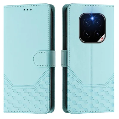 غطاء هاتف Honor GT Pro من الجلد مع خاصية منع إشارات RFID وحزام، بنمط خلية النحل المطبوع - أخضر薄荷