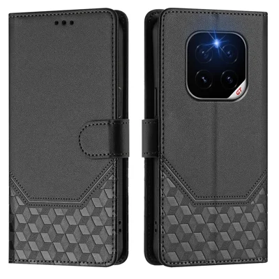 For Honor GT Pro Case Imprinted Honeycomb RFID Blocking Leather Phone Cover with Strap - Black