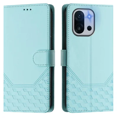 For OnePlus 13T 5G Case Imprinted Honeycomb RFID Blocking Leather Phone Cover with Strap - Mint Green
