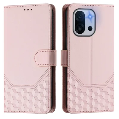 For OnePlus 13T 5G Case Imprinted Honeycomb RFID Blocking Leather Phone Cover with Strap - Pink
