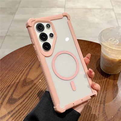For Samsung Galaxy S24 Ultra Magnetic Case Clear Anti Drop TPU + PC Phone Cover - Rose Gold