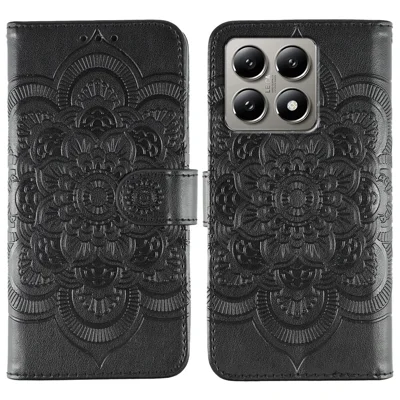 For Xiaomi 14T Case PU Leather Mandala Imprinted Design Wallet Phone Cover with Wrist Strap - Black