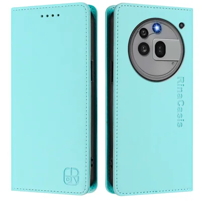 For Nothing Phone (3a) Pro Leather Case RINACASIS RC01 Phone Cover with RFID Blocking Wallet Stand - Mint Green