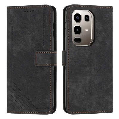 Stand Case for Infinix Note 50 4G / 50 Pro 4G Imprinted Lines Leather Phone Cover - Black