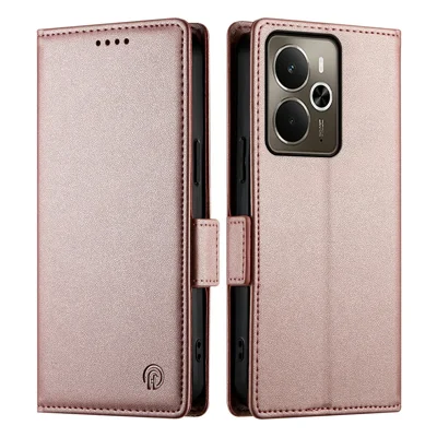 For Realme 14 5G Stand Case PU Leather Wallet Phone Cover - Rose Gold
