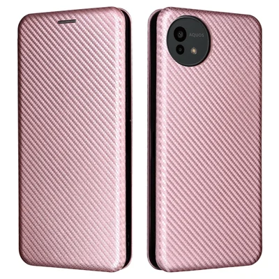 For Sharp Aquos Wish5 Case Carbon Fiber Texture Drop-Proof PU Leather Phone Cover - Rose Gold
