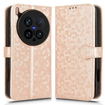 For vivo X200 Ultra 5G Wallet Case Dot Pattern Imprint PU Leather Phone Cover - Rose Gold