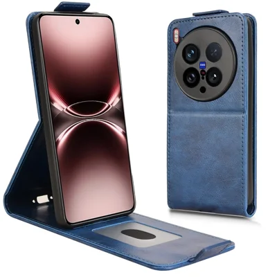 For vivo X200 Ultra 5G Stand Case Magnetic Clasp Vertical Flip Leather Phone Cover with Card Holder - Dark Blue