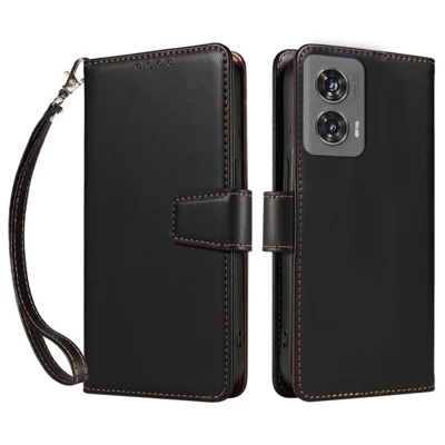 For Motorola Edge 50 Fusion 5G Case RFID Blocking Leather Wallet Flip Phone Cover with Wrist Strap - Black