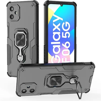 Bulk Purchasing For Samsung Galaxy F06 5G Case Rotatable Ring Kickstand PC + TPU Shockproof Phone Cover - Black