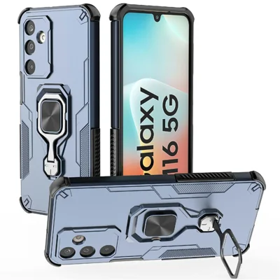 Bulk Purchasing For Samsung Galaxy M16 5G Case Rotatable Ring Kickstand PC + TPU Shockproof Phone Cover - Navy Blue