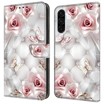 For Samsung Galaxy A55 5G Leather Case Pattern Printing Wallet Stand Anti Drop Phone Cover - Pink Butterfly