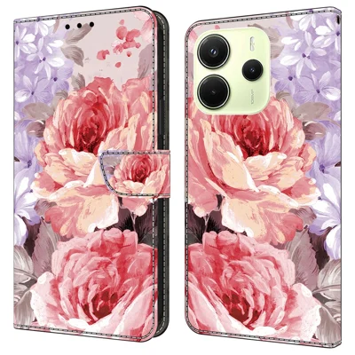 For Xiaomi Redmi Note 14 4G (164.84mm) Leather Case Pattern Printing Wallet Stand Anti Drop Phone Cover - Oil Painting Rose