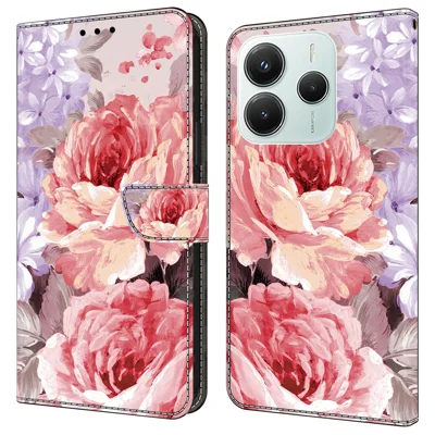 For Xiaomi Redmi Note 14 5G Leather Case Pattern Printing Wallet Stand Anti Drop Phone Cover - Oil Painting Rose