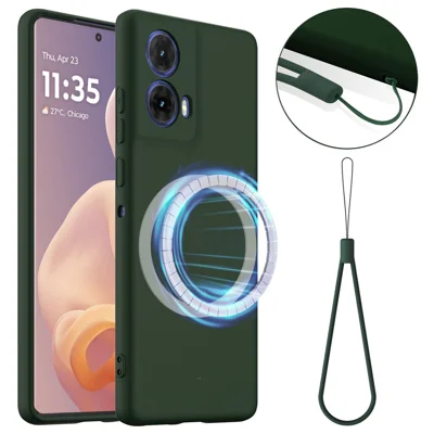 For Motorola Moto G45 5G / Motorola Moto G34 5G Magnetic Case Anti-Drop Liquid Silicone Phone Cover - Dark Green
