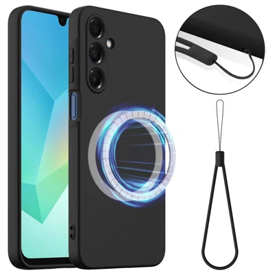For Samsung Galaxy A15 5G / Galaxy A15 4G Magnetic Case Anti-Drop Liquid Silicone Phone Cover - Black