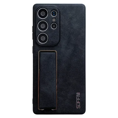 For Samsung Galaxy S24 Ultra Case Wrist Strap Kickstand Litchi Texture Leather Back Cover - Black